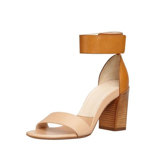 Chloe Sz. 9.5 Stacked-Heel Ankle-Wrap Sandal in Teak/Apricot Quite Luxury - Picture 1 of 17